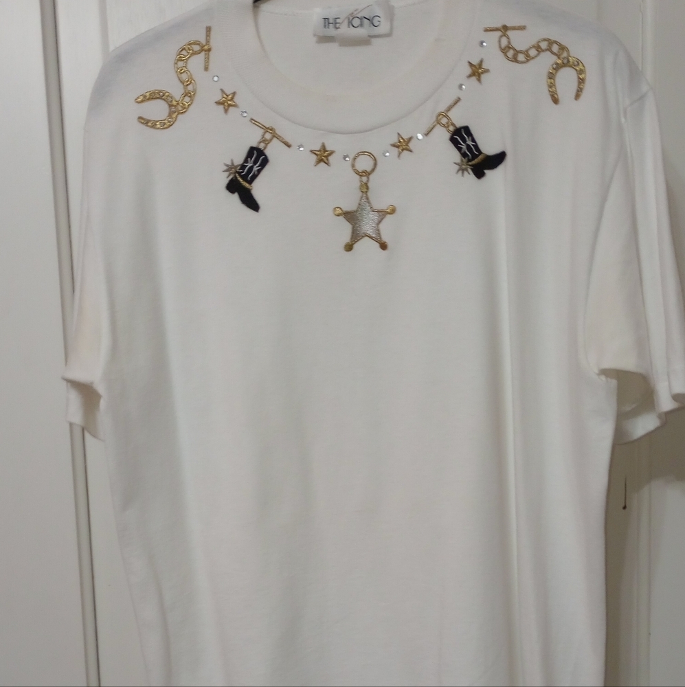 VTG THE ICING made in USA Western Cowgirl Bling Studded Embroidered T-shirt
